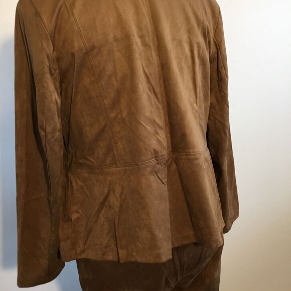 Suede 2 pc Zip Jacket ankle pants suit L (12/14) Old Money Clean Girl J. Jill - Picture 7 of 16